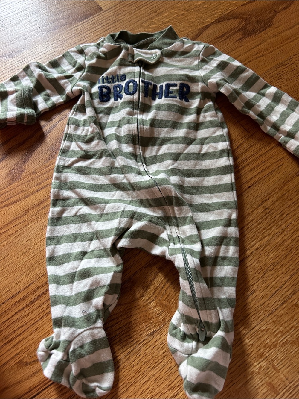 Striped Green 'Little Brother' Footed One-Piece